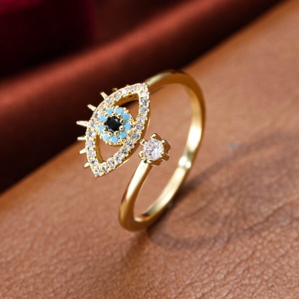 Copper Zircon Enamel Dripping Oil Ring Female Evil Eye Retro Tail Ring Open Ring Women's Elegant Jewelry Women's Accessories - Image 3