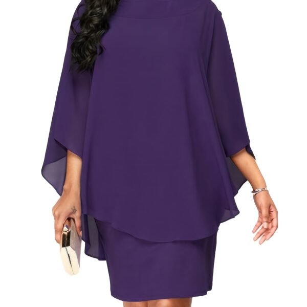 Plus Size Chic Solid Cape Midi Dress - Flattering Round Neck, 3/4 Sleeves, Soft Stretch - Timeless Elegant Style for Womens Plus - Image 15