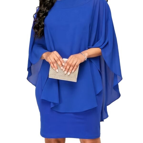 Plus Size Chic Solid Cape Midi Dress - Flattering Round Neck, 3/4 Sleeves, Soft Stretch - Timeless Elegant Style for Womens Plus - Image 14
