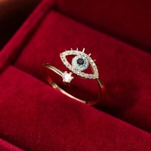 Copper Zircon Enamel Dripping Oil Ring Female Evil Eye Retro Tail Ring Open Ring Women's Elegant Jewelry Women's Accessories