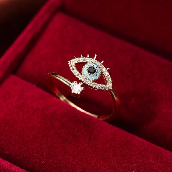 Copper Zircon Enamel Dripping Oil Ring Female Evil Eye Retro Tail Ring Open Ring Women's Elegant Jewelry Women's Accessories