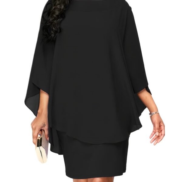 Plus Size Chic Solid Cape Midi Dress - Flattering Round Neck, 3/4 Sleeves, Soft Stretch - Timeless Elegant Style for Womens Plus - Image 17