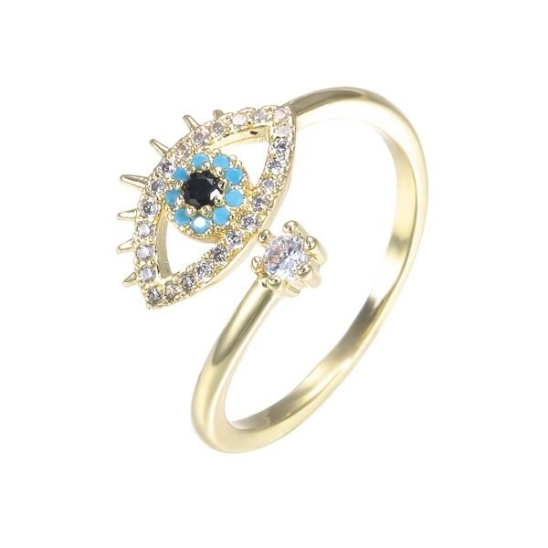 Copper Zircon Enamel Dripping Oil Ring Female Evil Eye Retro Tail Ring Open Ring Women's Elegant Jewelry Women's Accessories - Image 2