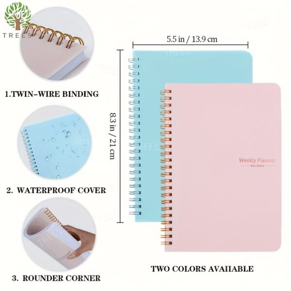 1pc Trees Spiral Undated A5 Daily Weekly Notebook Planner Agenda, Stationery Office School Supplies, Record Daily Plans To Achieve Future Goals, 8.3*5.5 Inches, 52 Sheets - Image 2