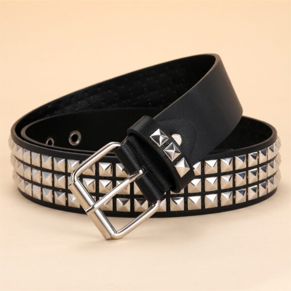 Black Studded Belt Punk Rock Rivet Belt Grommet Threads Belt With Bright Metal Pyramid For Women Men - Image 3