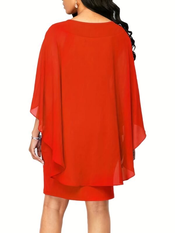 Plus Size Chic Solid Cape Midi Dress - Flattering Round Neck, 3/4 Sleeves, Soft Stretch - Timeless Elegant Style for Womens Plus - Image 7
